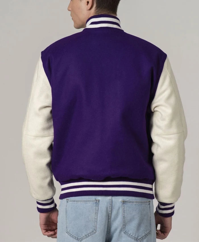 Stylish Purple And White Varsity Jacket Unisex  - Recreated