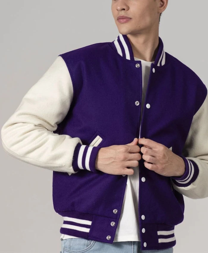 Stylish Purple And White Varsity Jacket Unisex  - Recreated