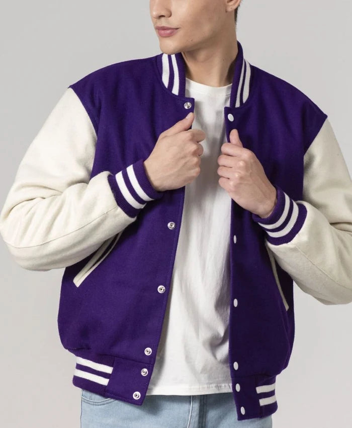 Stylish Purple And White Varsity Jacket Unisex  - Recreated