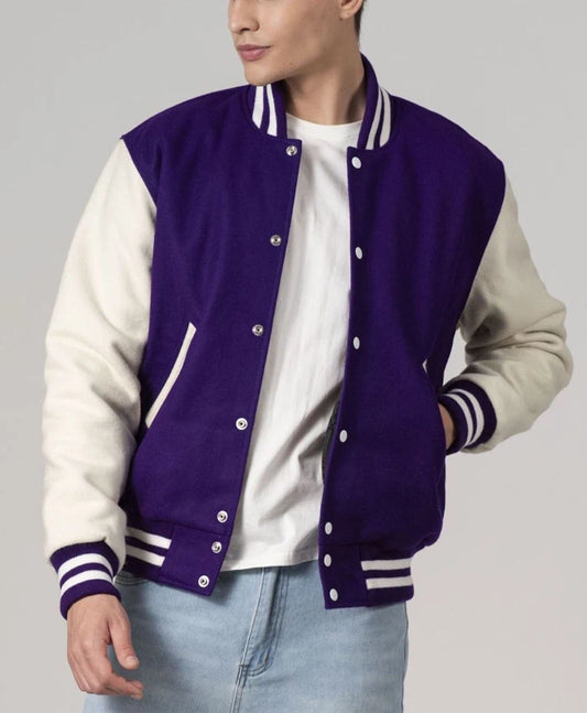 Stylish Purple And White Varsity Jacket Unisex  - Recreated