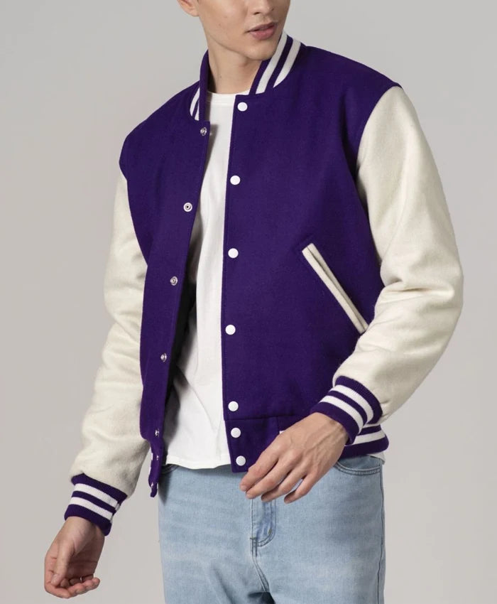 Stylish Purple And White Varsity Jacket Unisex  - Recreated