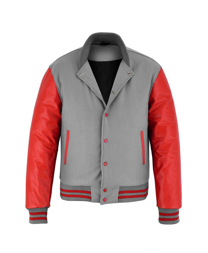 Stylish Red And Grey Lettermen Varsity Jacket  - Recreated