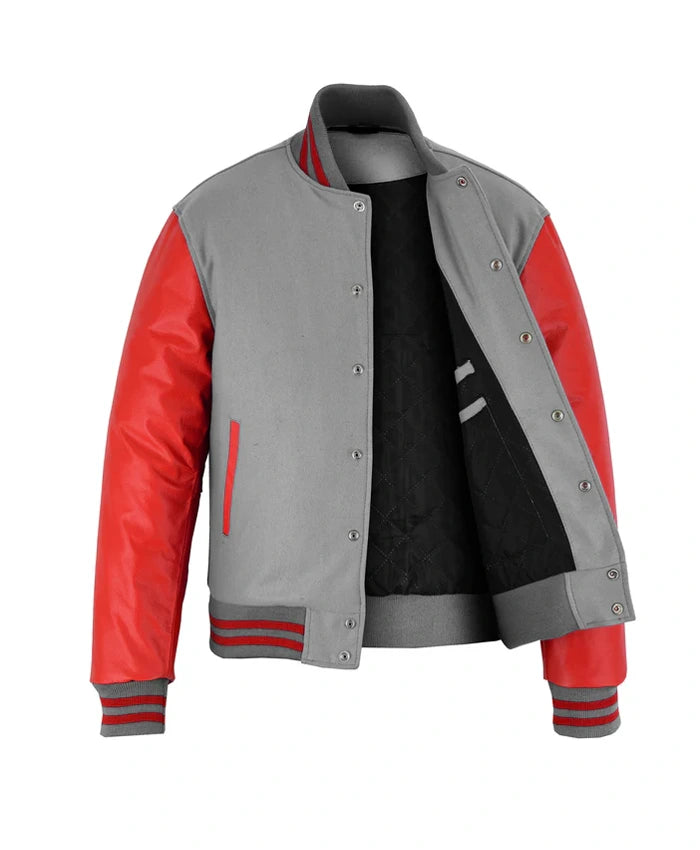 Stylish Red And Grey Lettermen Varsity Jacket  - Recreated