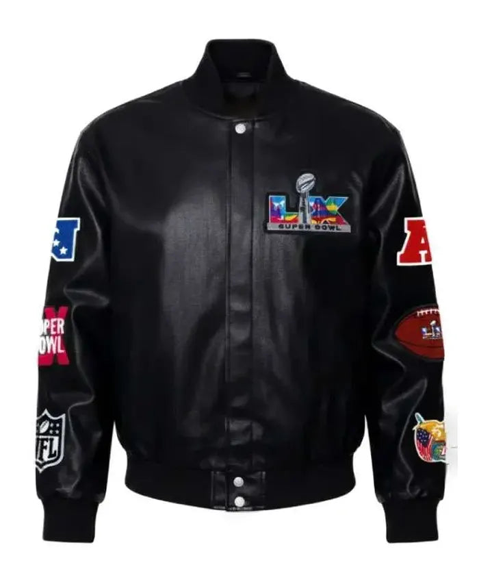 Super Bowl 2026 Black Leather Jacket  - Recreated