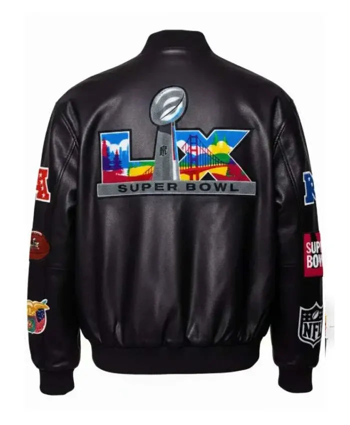 Super Bowl 2026 Black Leather Jacket  - Recreated