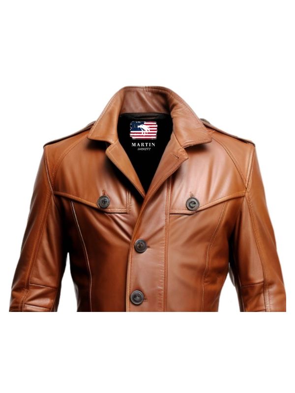 Tan Brown Leather Coat For Men