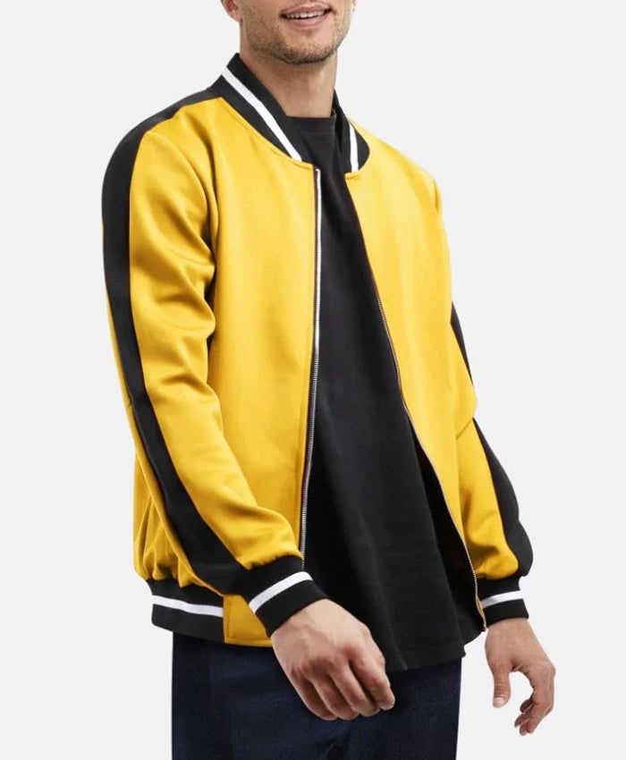 Trendy Black And Yellow Wool Varsity Jacket  - Recreated