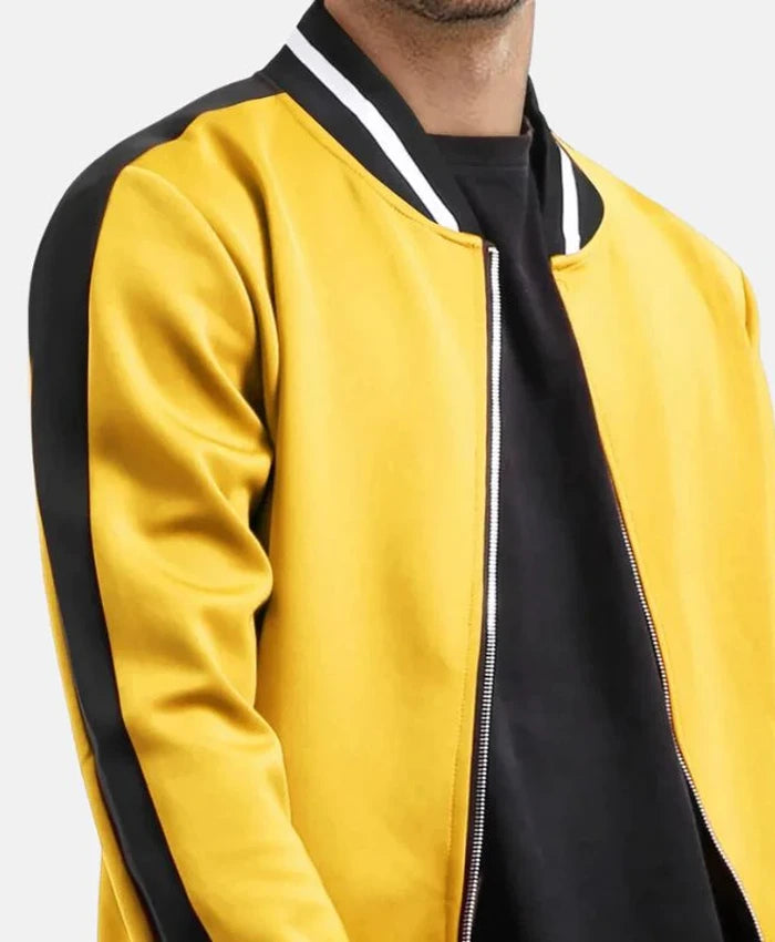 Trendy Black And Yellow Wool Varsity Jacket  - Recreated