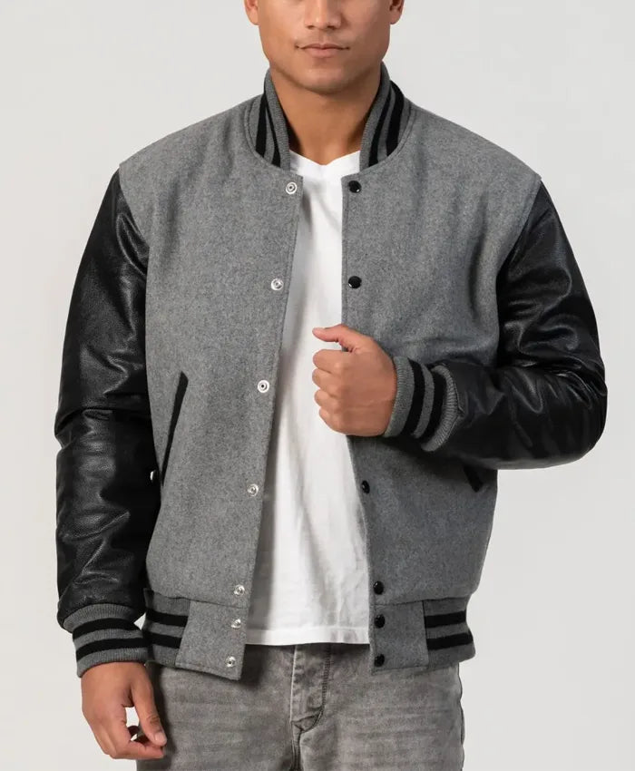 Unisex Black And Grey Varsity Jacket  - Recreated