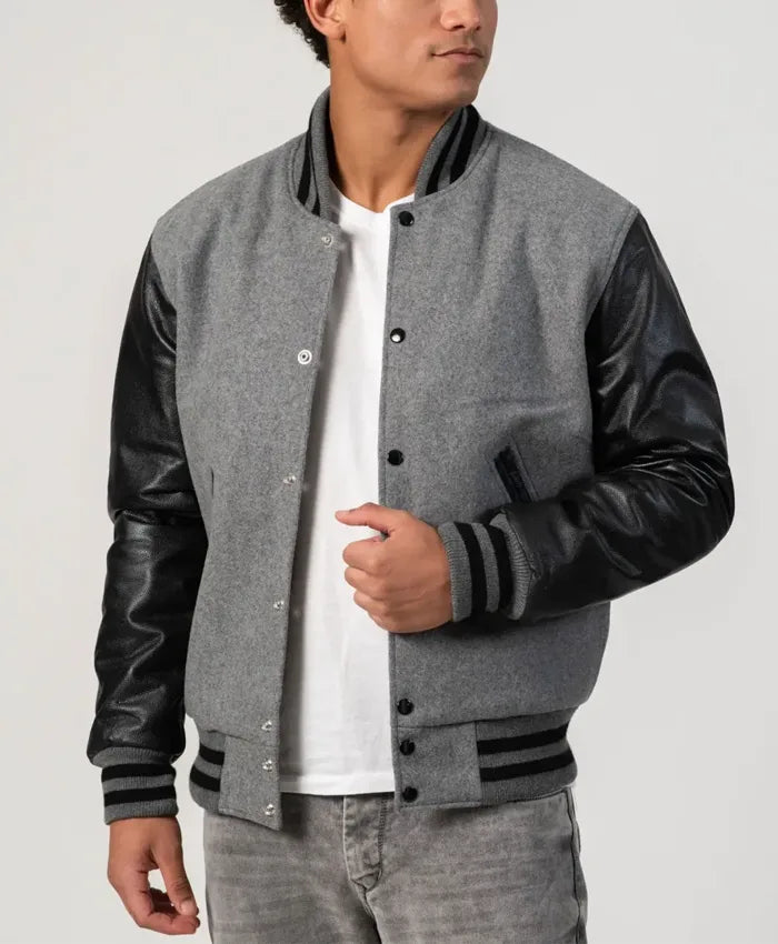 Unisex Black And Grey Varsity Jacket  - Recreated