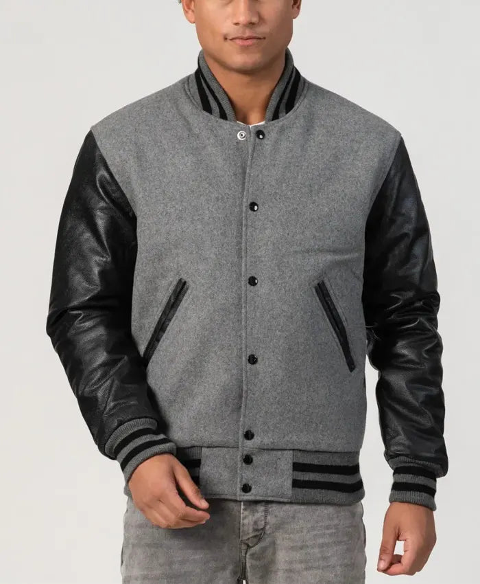 Unisex Black And Grey Varsity Jacket  - Recreated