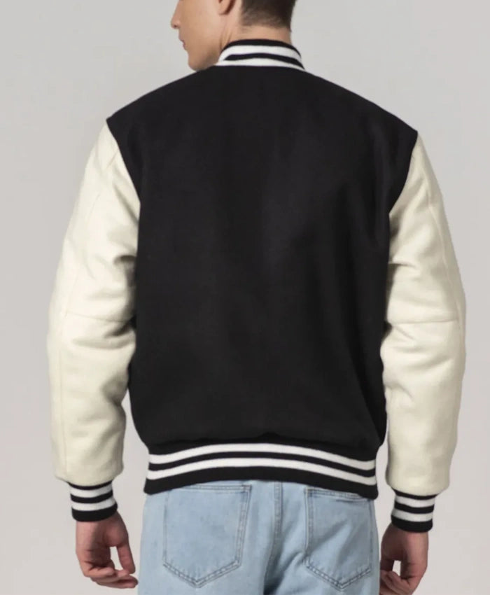 Unisex Black And White Varsity Lettermen Jacket  - Recreated
