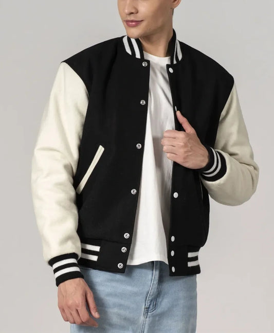 Unisex Black And White Varsity Lettermen Jacket  - Recreated