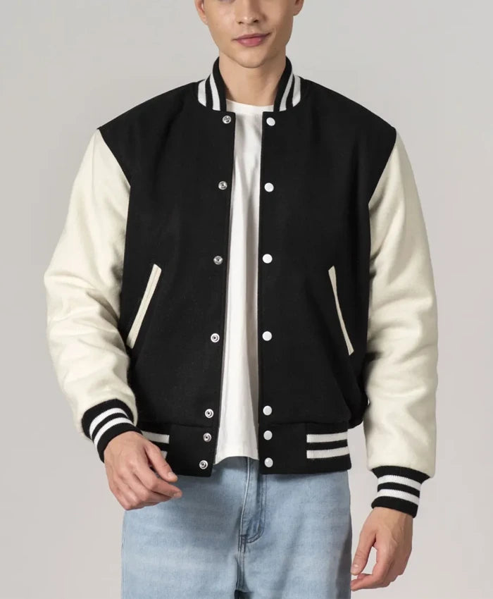 Unisex Black And White Varsity Lettermen Jacket  - Recreated