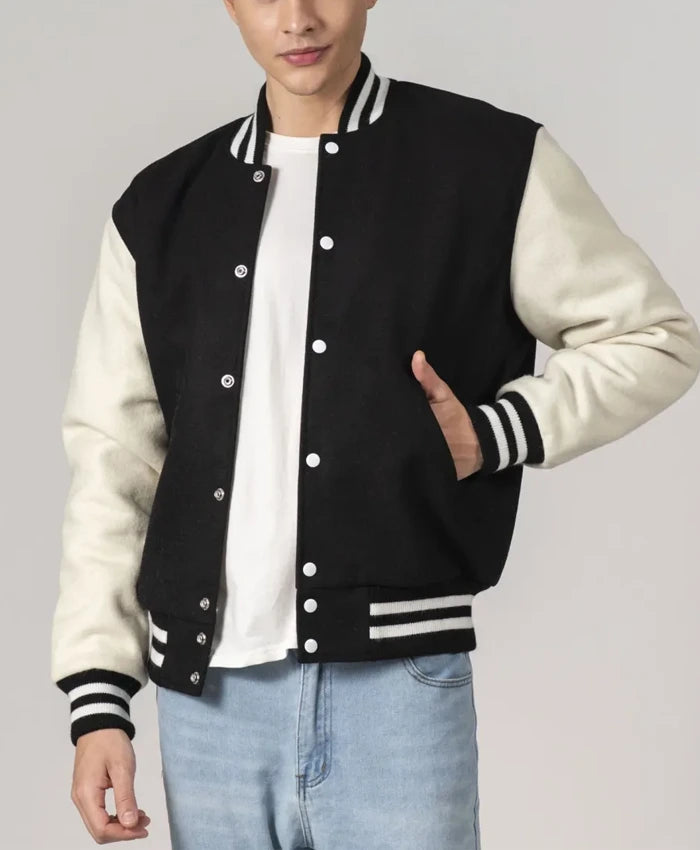 Unisex Black And White Varsity Lettermen Jacket  - Recreated