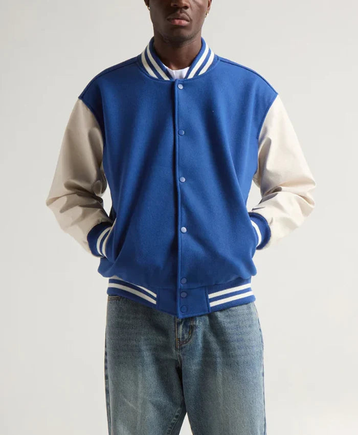 Unisex Blue And White Varsity Jacket  - Recreated