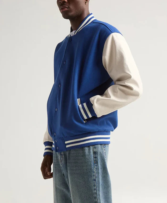 Unisex Blue And White Varsity Jacket  - Recreated