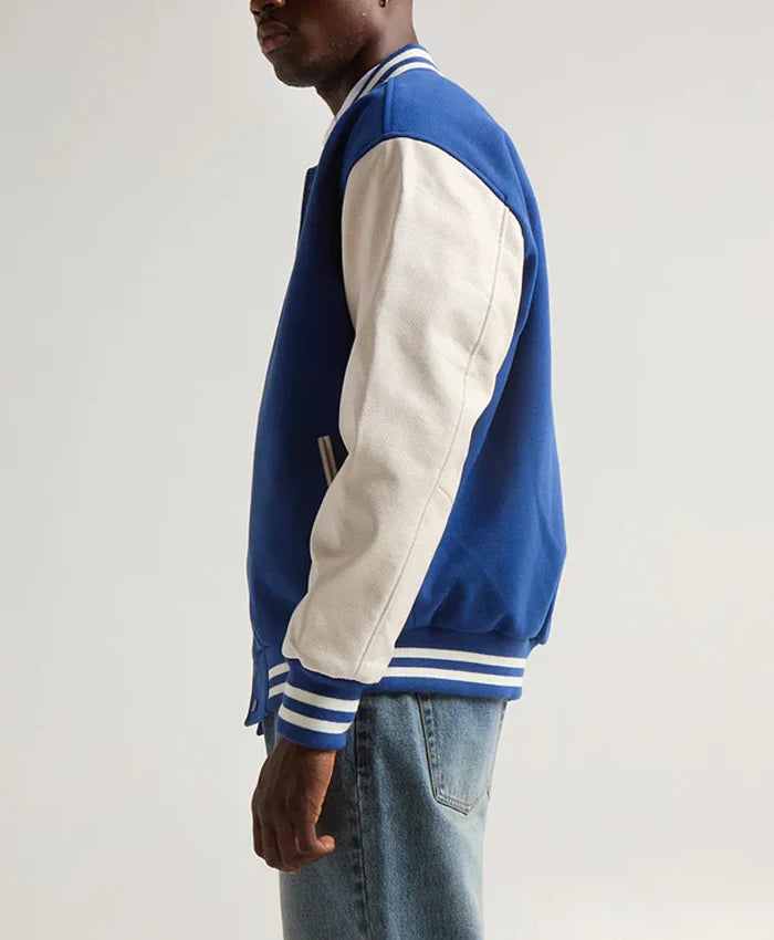 Unisex Blue And White Varsity Jacket  - Recreated