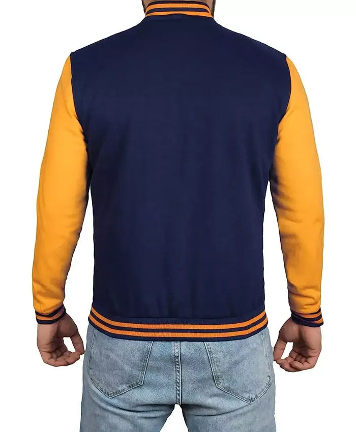 Unisex Blue And Yellow Varsity Bomber Jacket  - Recreated