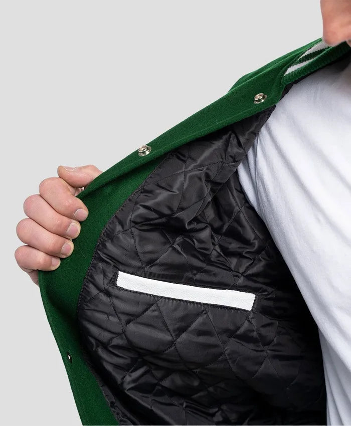 Unisex Green And White Lettermen Jacket  - Recreated