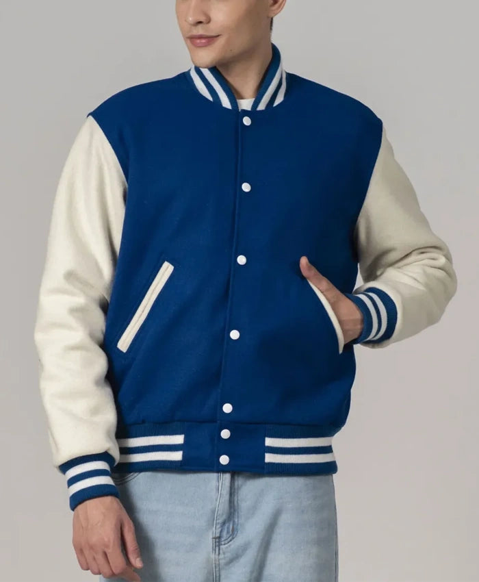 Unisex Navy Blue Varsity Lettermen Jacket  - Recreated