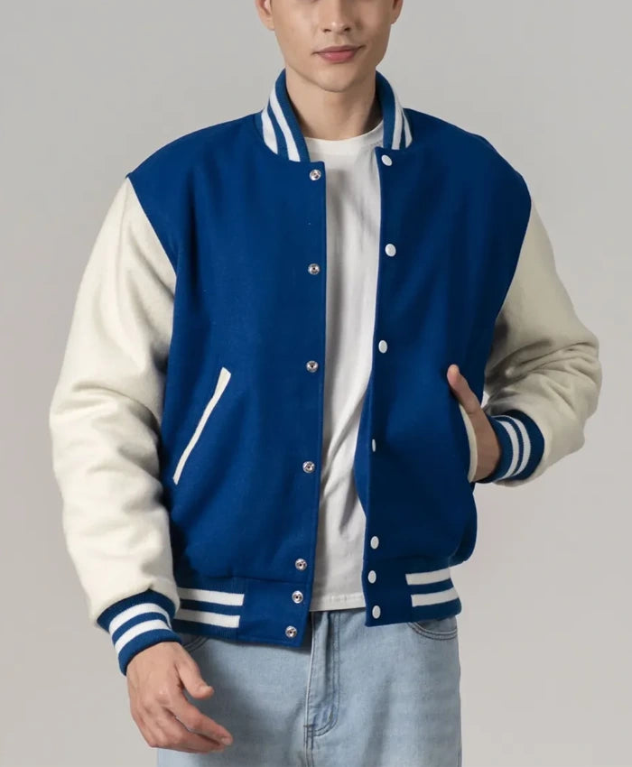Unisex Navy Blue Varsity Lettermen Jacket  - Recreated