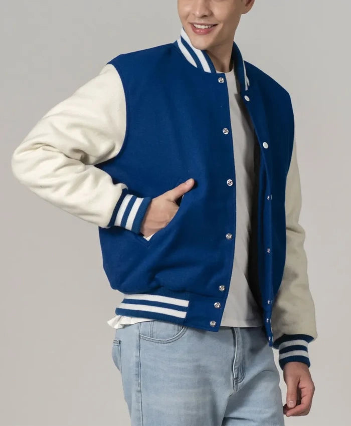 Unisex Navy Blue Varsity Lettermen Jacket  - Recreated