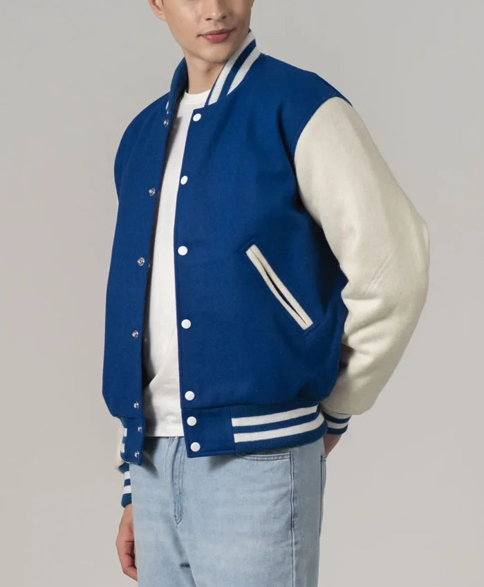 Unisex Navy Blue Varsity Lettermen Jacket  - Recreated