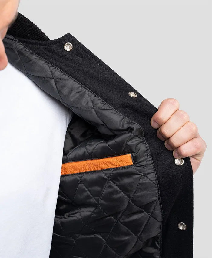 Unisex Orange And Black Varsity Bomber Jacket  - Recreated