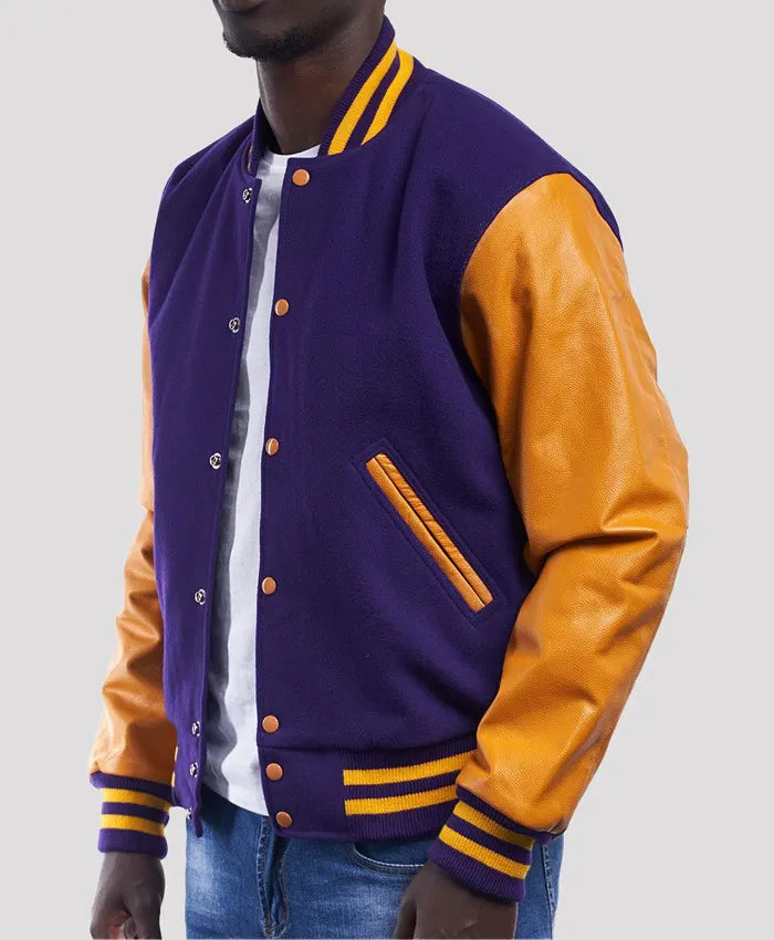 Unisex Purple And Gold Varsity Lettermen Jacket  - Recreated