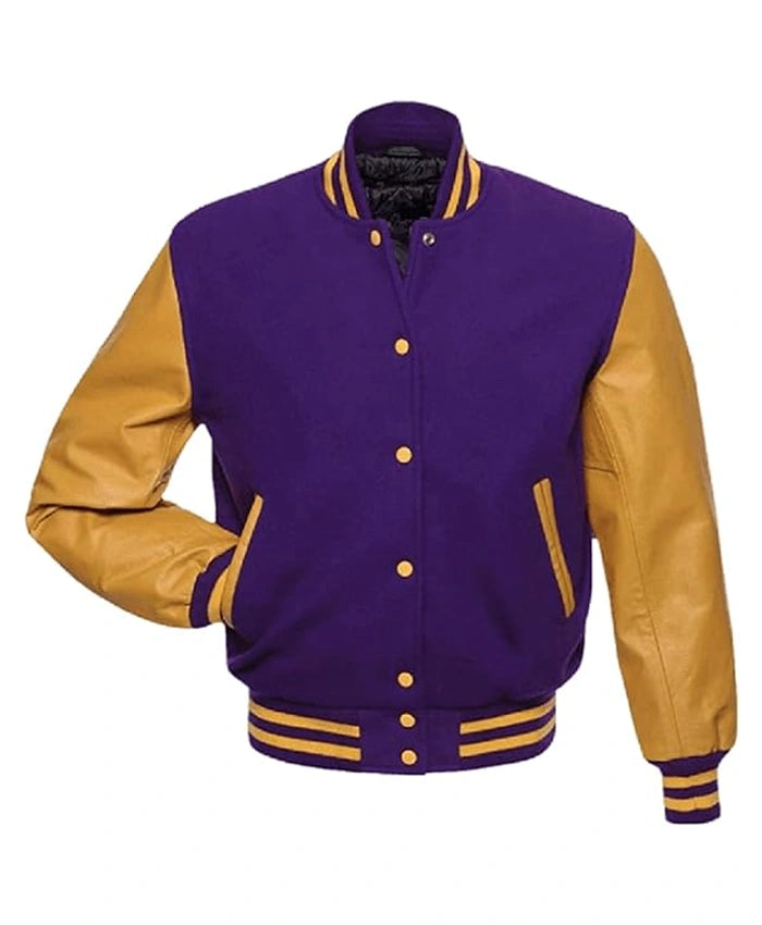 Unisex Purple And Gold Varsity Lettermen Jacket  - Recreated