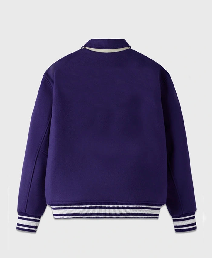 Unisex Purple Drop Down Collar Lettermen Varsity Jacket  - Recreated