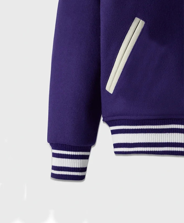 Unisex Purple Drop Down Collar Lettermen Varsity Jacket  - Recreated