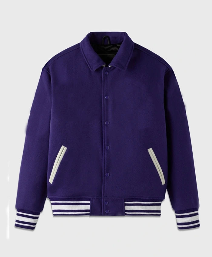 Unisex Purple Drop Down Collar Lettermen Varsity Jacket  - Recreated