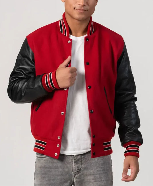 Unisex Red And Black Varsity Jacket  - Recreated