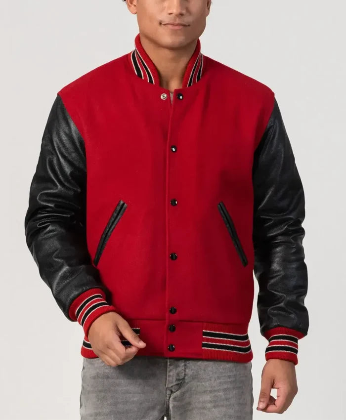 Unisex Red And Black Varsity Jacket  - Recreated