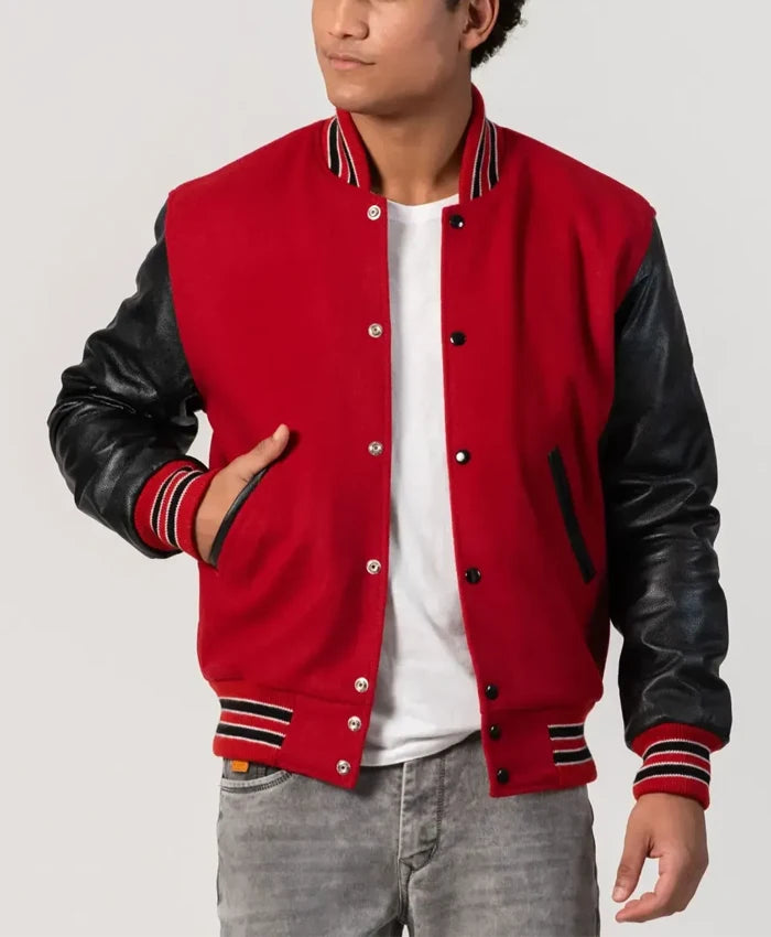 Unisex Red And Black Varsity Jacket  - Recreated