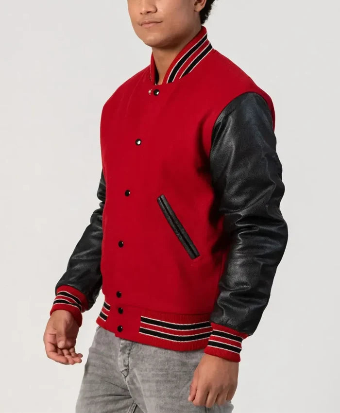 Unisex Red And Black Varsity Jacket  - Recreated