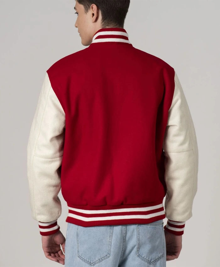 Unisex Red And White Varsity Lettermen Jacket  - Recreated