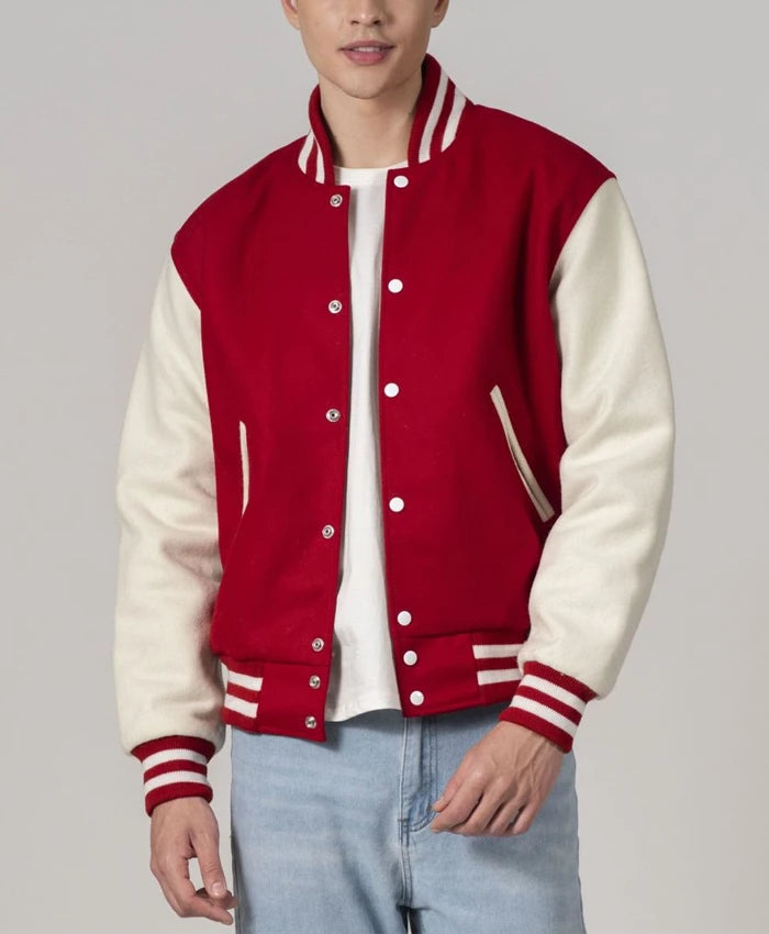 Unisex Red And White Varsity Lettermen Jacket  - Recreated