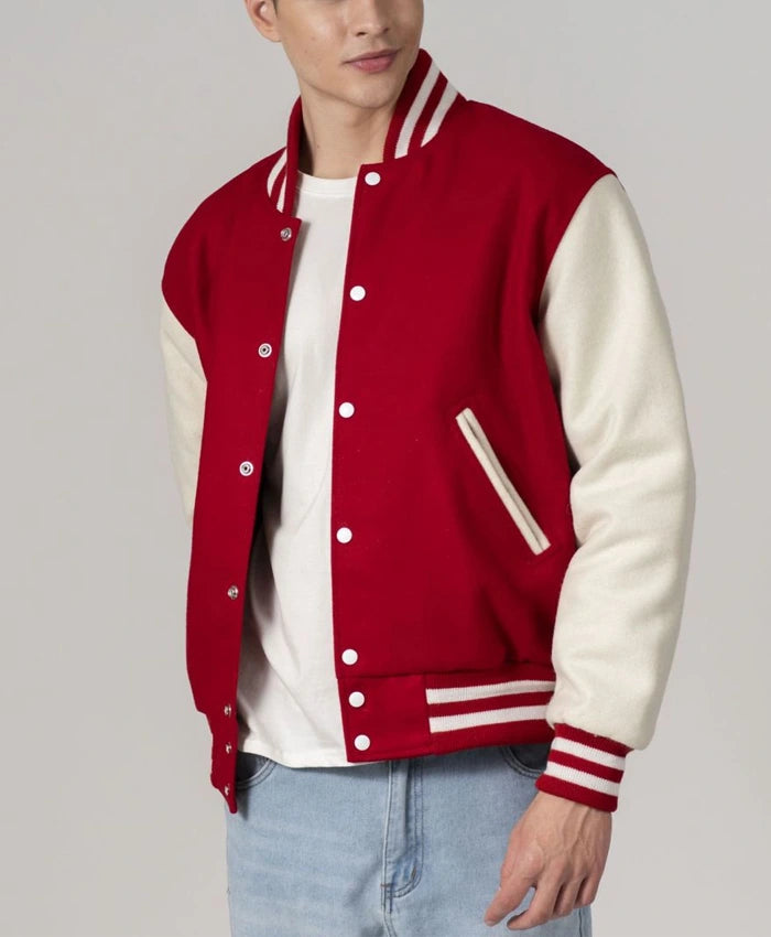 Unisex Red And White Varsity Lettermen Jacket  - Recreated
