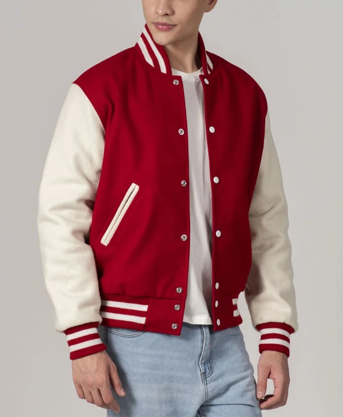 Unisex Red And White Varsity Lettermen Jacket  - Recreated