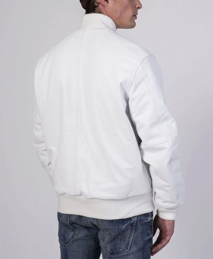 Unisex White Varsity Lettermen Bomber Jacket  - Recreated