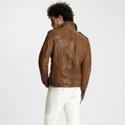 Vintage Leather Biker Jacket For Men