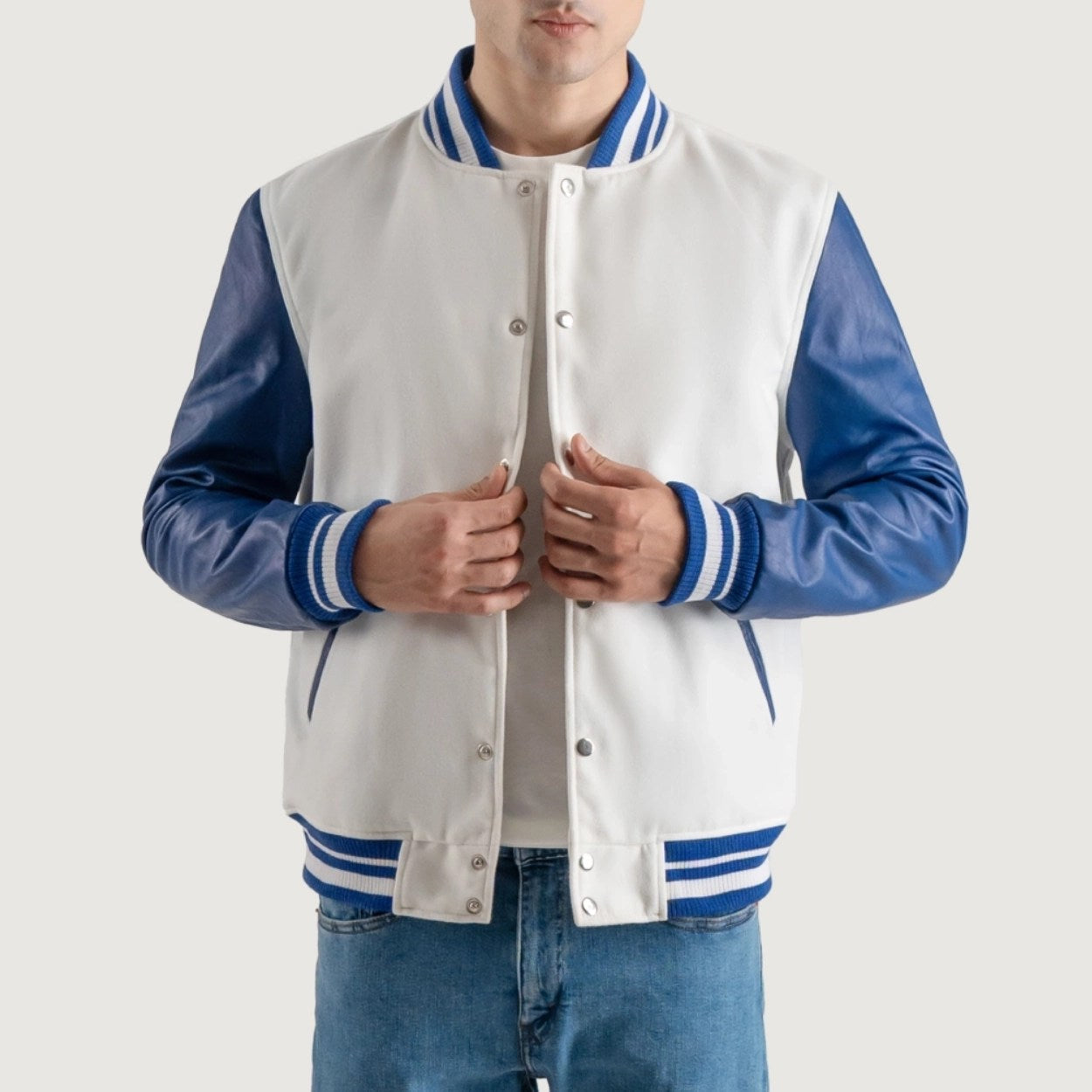 White and Blue Varsity Letterman Jacket
