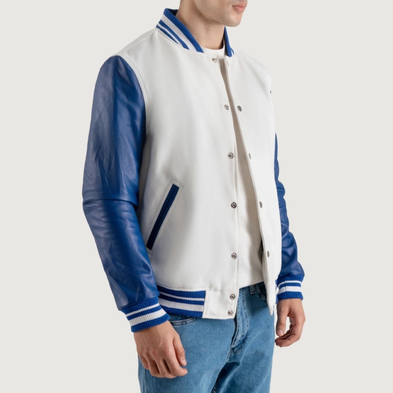 White and Blue Varsity Letterman Jacket