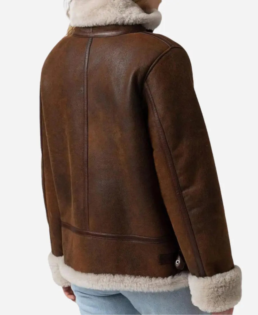 Women B3 Bomber Shearling Brown Leather Jacket