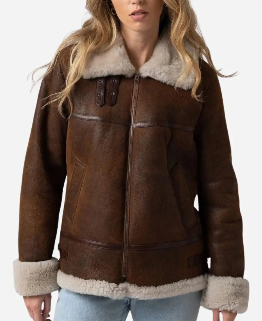 Women B3 Bomber Shearling Brown Leather Jacket