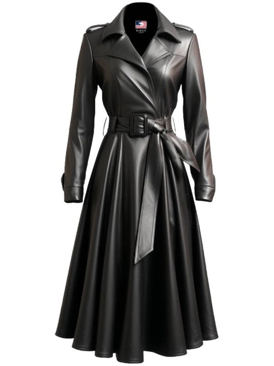 Women Black Leather Coat - Long Leather Coat
