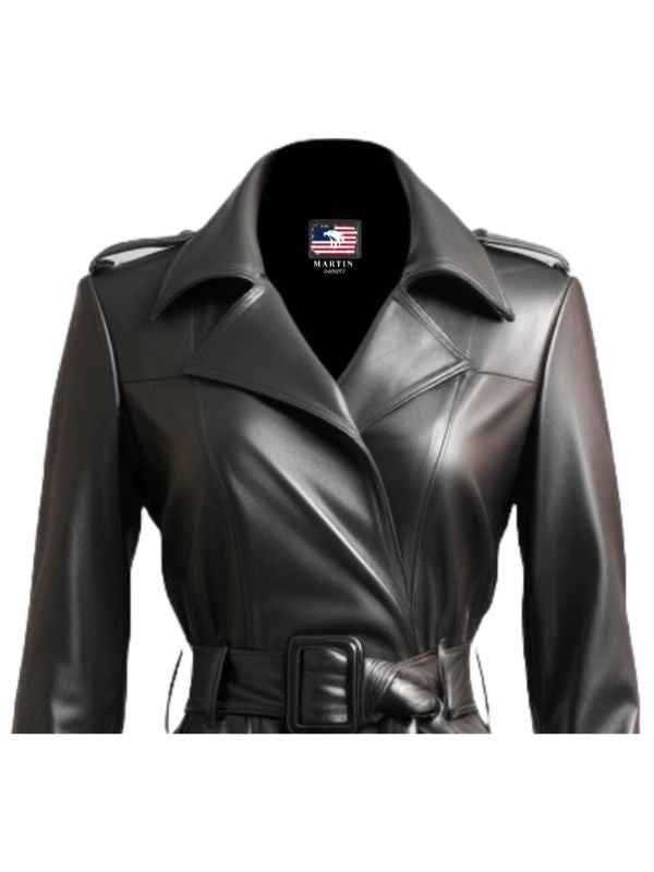 Women Black Leather Coat - Long Leather Coat